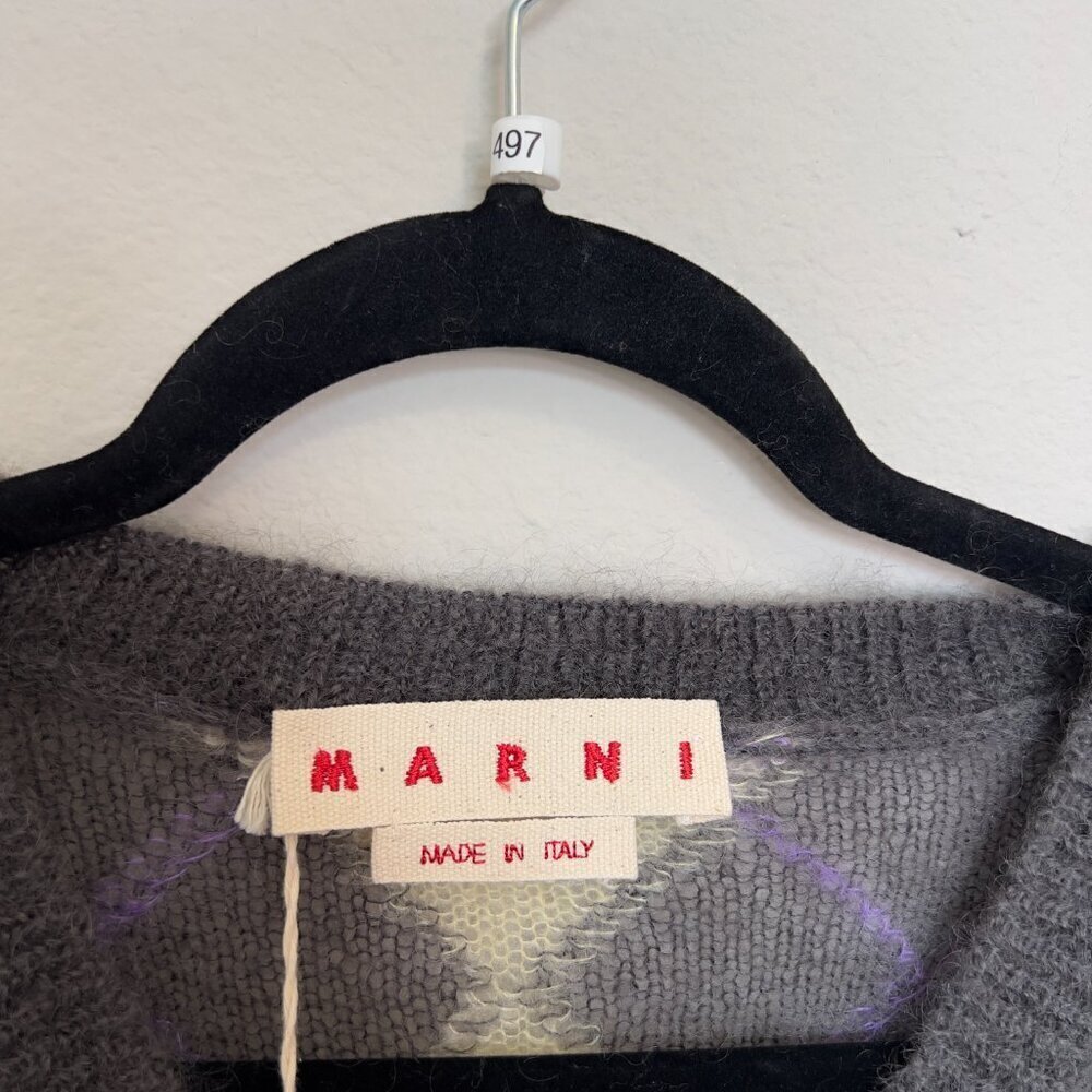 497 Nwt Marni Argyle-pattern V-neck wool-blend jumper Size 54 Color Grey Yellow - Picture 6 of 12